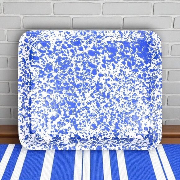 Red Co. Blue/white Rectangular Splatter Tray 11.25 In. X 9 in. - Picture 1 of 4
